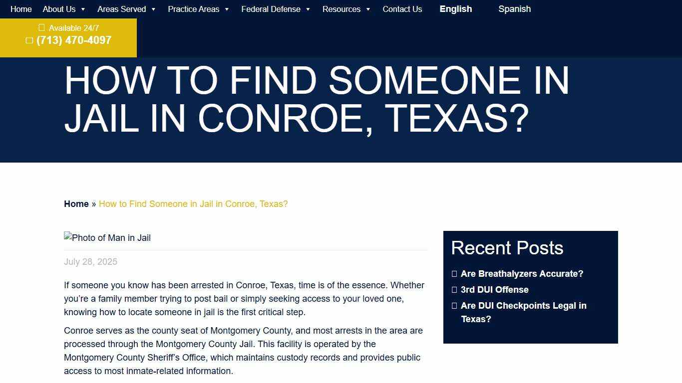 How to find someone in jail in Conroe, Texas? | Napier Law Firm